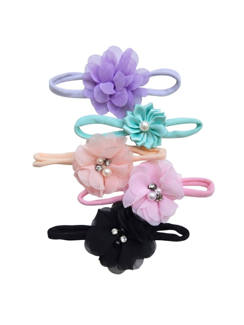 New | 5 Pack Handmade Newborn Baby Flower Nylon Headbands Set Soft